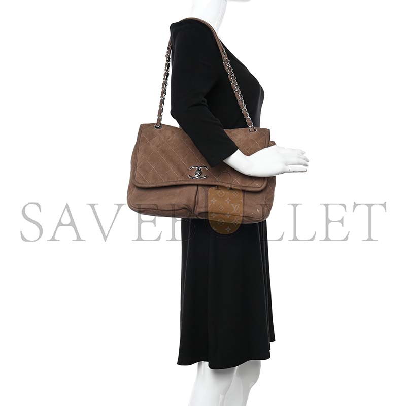 Ch*el large quilted nubuck natural beauty split pocket flap shoulder bag (33*22*9cm)